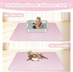 Silicone Cat Litter Mat for Litter Box 40”x28” Large Cat Mat, Pink | Waterproof, Non-Slip, Leak-Proof Rug Mat with Lip, Easy to Clean, Extra Large Litter Catcher Mat for Floor