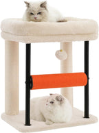 Hey-brother Cat Tree, Sturdy Tower with Sisal-Wrapped Columns, MPJ010SM | 18.9 Inches Cats Scratching Posts with Bed, Plush Toy Ball for Indoor Kittens, Beige