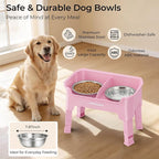 URPOWER Mess Proof Elevated Dog Bowls, Splash Guard Raised Bowl Stand | 4 Height Adjustable Raised Stand with 2 Stainless Steel Food Bowls & Licking Plate for Small, Medium & Large Dogs
