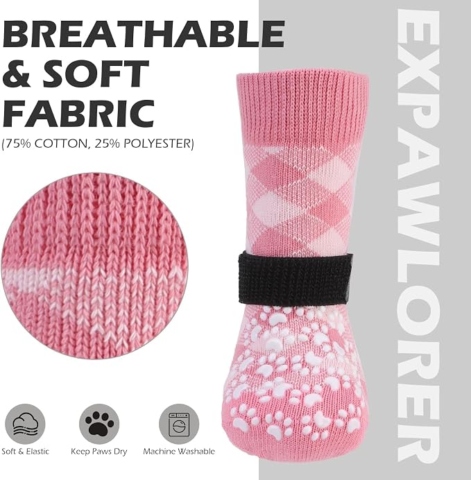 EXPAWLORER Dog Socks for Summer Hot Pavement to Prevent Licking Paws, Anti Slip Doggie Booties Grippy Shoes for Hardwood Floors, Boots & Paw Protectors for Small Medium Large Senior Dogs Pink M