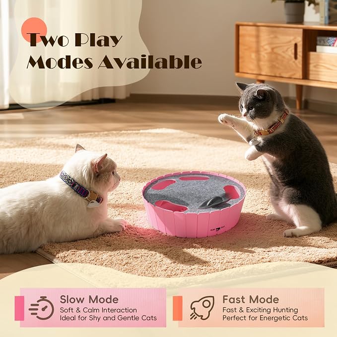 Pawaboo Interactive Cat Toy with Running Mouse, Automatic Track Kitten Toy | Electronic Motion Cat Toy for Indoor Cats, Pop and Play Hide Seek Cats Toys Hunting Mouse for Kitty Play Exercise, Pink