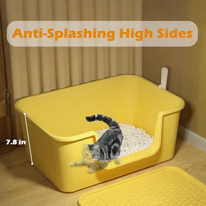 Cat Litter Box with High Sides for Indoor Cats,Low Entry Open Top Cat Litter Pan for Kittens & Senior Cats,High Wall Easy Cleaning Anti-Splashing cat Litter Tray (Grey)