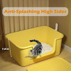Cat Litter Box with High Sides for Indoor Cats,Low Entry Open Top Cat Litter Pan for Kittens & Senior Cats,High Wall Easy Cleaning Anti-Splashing cat Litter Tray (Grey)