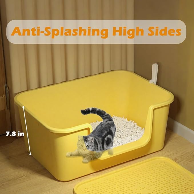 Large Cat Litter Box with High Sides for Indoor Cats,Low Entry Open Top Cat Litter Pan for Kittens,Big or Senior Cats,High Wall Easy Cleaning Anti-Splashing cat Litter Tray (Green)