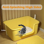 Large Cat Litter Box with High Sides for Indoor Cats,Low Entry Open Top Cat Litter Pan for Kittens,Big or Senior Cats,High Wall Easy Cleaning Anti-Splashing cat Litter Tray (Green)