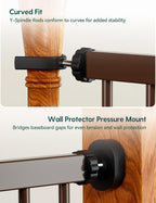 Babelio Pressure Mounted Baby Gate for Stairs, 29-48" Wide Dog Gate Indoor | Triple-lock system; Pressure/wall mount Auto-close; 200N impact tested; Easy Install for Doorways, Kitchen, Hallway, Brown