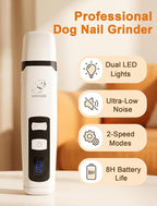 Quiet Electric Pet Nail Grinder with Light for Dogs Cats | Low-Vibration, 2-Speed, 3 Ports for Large Medium Small Pets, Works on Hard/Thick Nails, Professional Grooming Tool