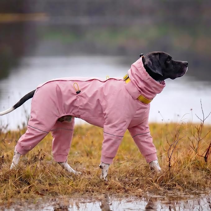 Kouser Waterproof Full-Body Coverage Dog Raincoat, Pink S | Dog Raincoat with Reflective Stripes, Adjustable Dog Rain Jacket with Leash D-Ring, Hooded Poncho for Small Medium Large Dogs