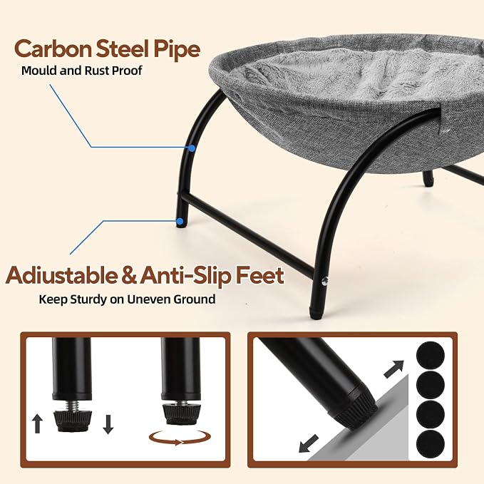 LIFLIX Raised Cat Hammock Bed, Pet Bed for for Indoor Cats, Standing Cat Cot with Washable Plush,17.1 x 17 x 9.5 inches
