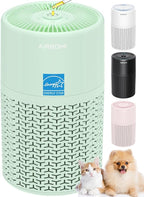 AIRROMI Pets Air Purifier for Home Allergies,Up to 660 ft². HEPA Deodorizing Activated Carbon Filter,With Fragrance Sponge for Better Sleep,Night Light,Pet Dander,Smoke,Odors,Air Cleaner A2002 Green