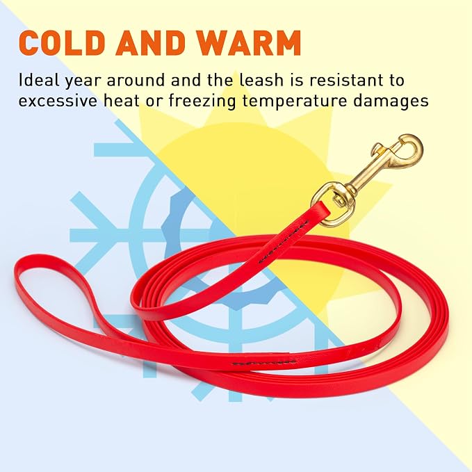 Viper Biothane K9 Working Dog Leash Waterproof Lead for Tracking Training Schutzhund Odor-Proof Long Line with Solid Brass Snap for Puppy Medium and Large Dogs, 15ft Cherry Red