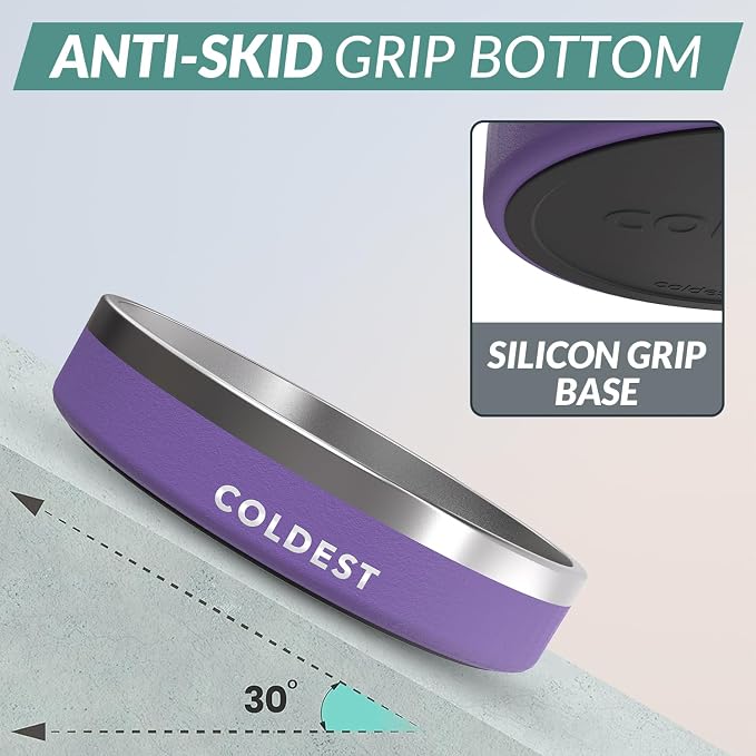 Coldest Dog Bowl - Anti Rust Metal, Non Slip, 3 Layers Insulated Stainless Steel Dog Bowls - Spill Proof & Heavy Duty - Water Bowl for Dogs, Cats & Pets, Dish Washer Safe (21 oz, Galaxy Purple)