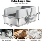 Stainless Steel Cat Litter Box with Lid,XL Metal Litter Box Stainless Steel | Mat & Scoop, Odor-Free/Anti-Leakage & Non-Stick/Easy Clean, High-Sided Litter Box for Multiple Big Cats(XL/Grey)