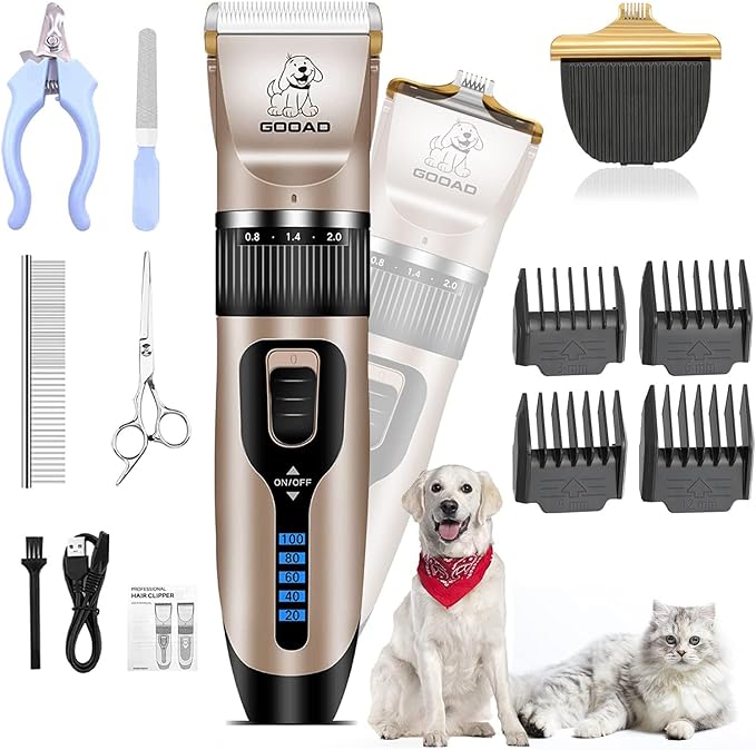 Dog Clippers for Grooming,Dog Grooming Kit for Heavy Thick Hair&Coats | <60dB quiet,Rechargeable Cordless,4H Runtime,4 Guide Combs,2in1 Wide & Narrow Blades,Pet Shaver for Matted Fur