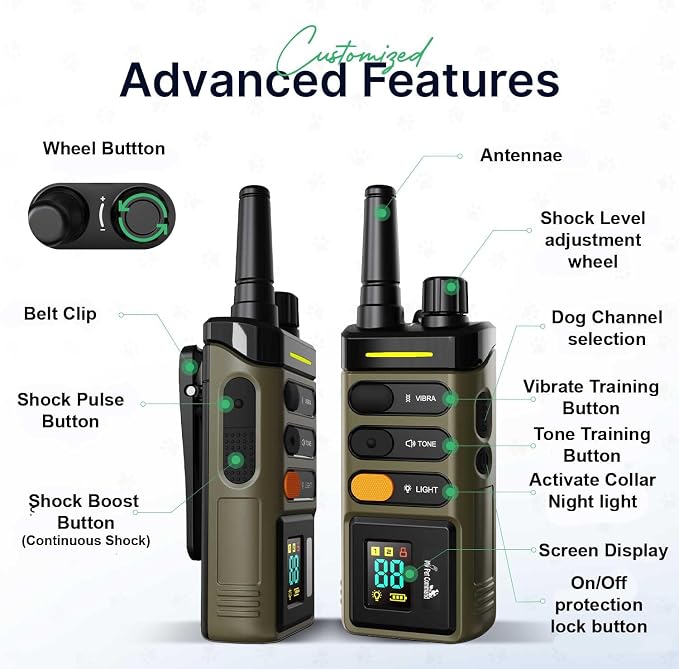 My Pet Command Long Range Dog Training Collar 1 Mile/5280 Ft, 1 Collar Pack | Safe Shock, Vibrate, Tone, Flashing Night Beacon Lights, Rechargeable, Waterproof, Remote Training Device