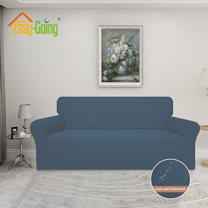 Easy-Going 100% Waterproof Couch Cover, 3 Cushion Couch Slipcover for Sofa | Leakproof Sofa Cover, Stretch Jacquard Furniture Protector Against Stain Spill from Kids, Pets, Dog (Sofa, Bluestone)
