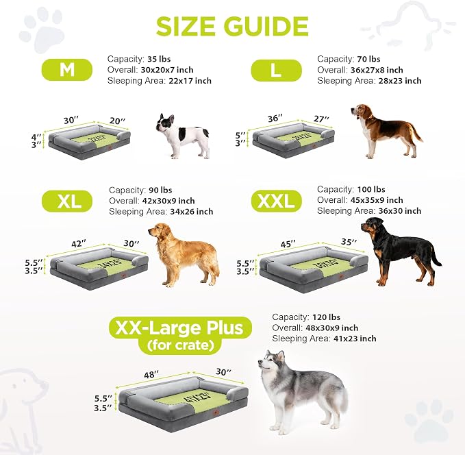 Waterproof Orthopedic Dog Bed for Extra Large Sized Dogs | Memory Foam Pet Bed Sofa with Bolster, Dog Couch with Washable Cover & Non-Slip Bottom, 48x30 Inch, Grey