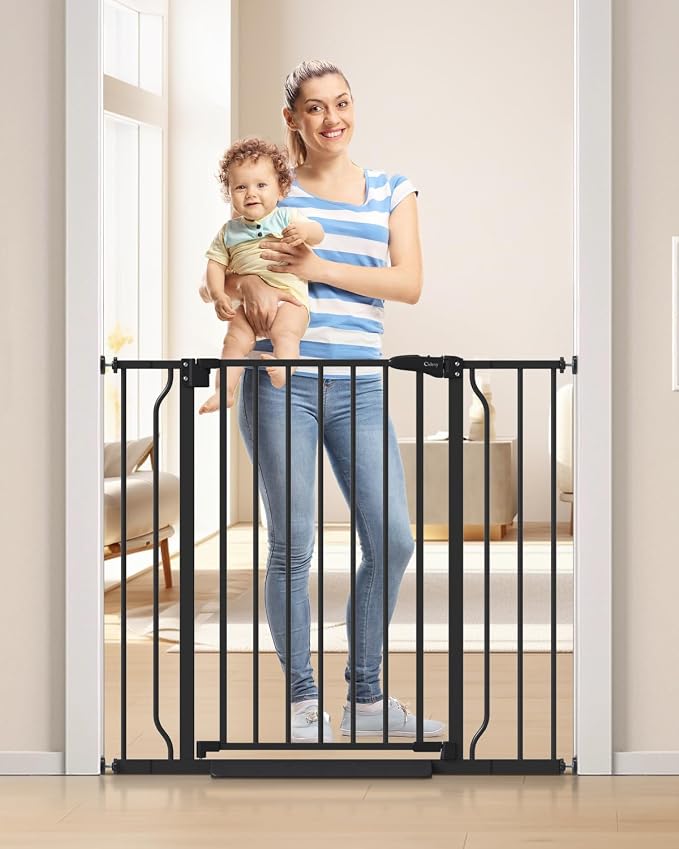 34" Tall Baby Gate No Drilling, Auto Close Dog Gate Indoor, Black | for Doorways & Stairs, Pressure Mounted 29"-40" Wide Pet Gate, Easy Walk Through Stair Gate for Baby & Pet Stroller Friendly