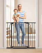 34" Tall Baby Gate No Drilling, Auto Close Dog Gate Indoor, Black | for Doorways & Stairs, Pressure Mounted 29"-40" Wide Pet Gate, Easy Walk Through Stair Gate for Baby & Pet Stroller Friendly