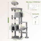 Globlazer Giant Cat Tree, 83 inch Cat Tree for Indoor Cats Large Adult, XXL Cat Tower with 9 Scratching Posts for 20lb+ Heavy Duty Large Adult Cats, F83, Light Grey
