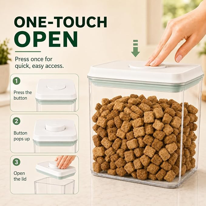 Pet Dog-Cat POP-Treat Airtight jar-Container - 1.3 Qt/1.2 L and 2.2 Qt/2 L | Stackable One-Touch Opening | For Snacks Candy Salt Herbs Spices | BPA-Free