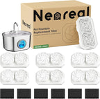 Neareal Cat Water Fountain Replacement Filters and Pre-Filter Sponges | Includes 6 Filters and 6 Sponges for 74oz/2.2L Stainless Steel Pet Fountain