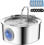 PEKTACO Stainless Steel Cat Water Fountain, 3.2L/108oz with 6 Filters | Cat water dispenser, dishwasher safe, with triple filtration, quiet pump, and visible water window for cats and small pets