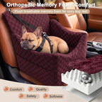 JOEJOY Elevated Dog Car Seat for Small/Medium Dogs up to 36 lbs, Memory Foam Booster Seat with Detachable Washable Cover, Travel-Safe Car Bed with Safety Belts & Storage Pockets, Red