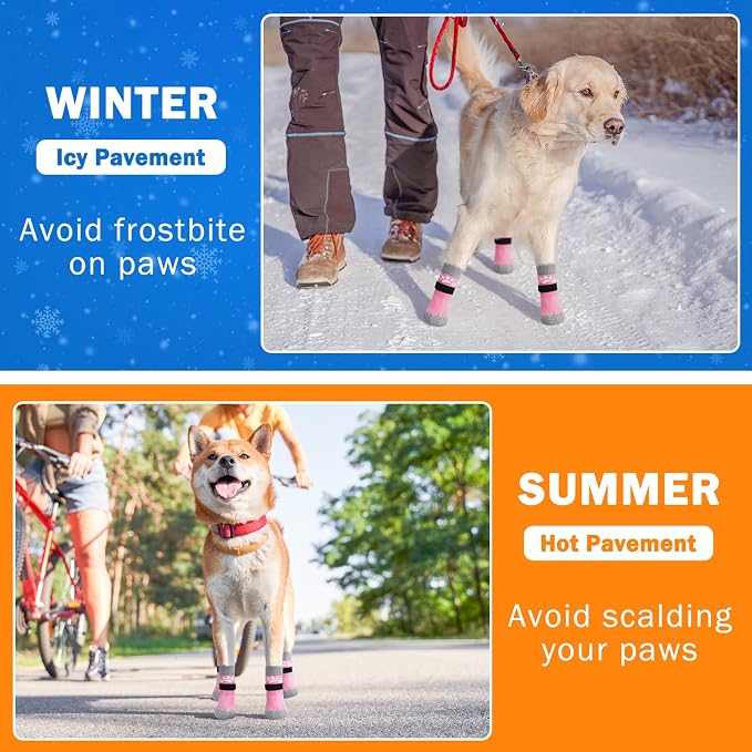 SCENEREAL Anti Slip Dog Sock to Prevent Licking Paws for Hardwood Floors, Boots & Paw Protector Shoes for Hot/Cold Pavement with Grippers, Double Sides Grips for Small Medium Large Senior Dogs