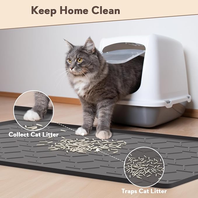 Garoopion Silicone Cat Litter Mat 34×22 inch, Easy to Clean, Black | Waterproof Silicone Mat with Raised Edges, Catch Litter, Protect Floor from Urine, Multi-Use for Dog/Sink/Kitchen/Boots