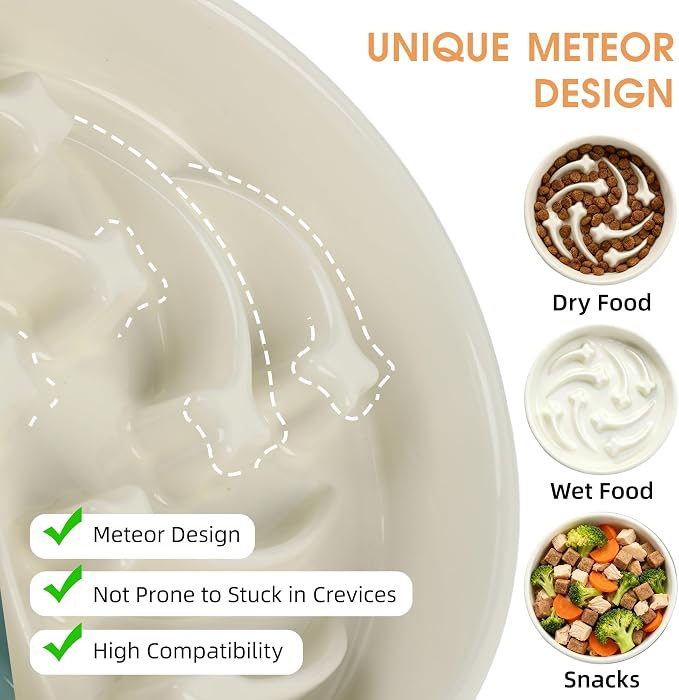 Ceramic Slow Feeder Dog Bowls Large Breed, 2 Cups, 8.3 Inch Beige | 2 cups raised maze bowl slows fast eating for medium and large dogs; heavy ceramic, non-slip and dishwasher safe.