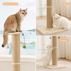 ZOMISIA 35'' Tall Cat Scratching Post for Indoor Cats Adults | 4.7'' Large Scratch Post, Thicken Wooden Base, Sisal Scratcher Top & Dangling Balls, Super Sturdy