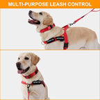 Annchwool No Pull Dog Harness,Heavy Duty Reflective Collar & Leash Set-Leash with Double Handle & Car Seatbelt Clip-Easy Control for Walking Training Medium Large Size Dogs(Red,L)