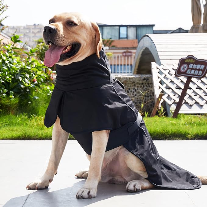 JOHNBOLIN Dog Winter Jacket & Raincoat - Waterproof Windproof Reflective Coat with Warm Insulation, All-Weather Hiking Travel Gear for Indoor/Outdoor Use(Black, XX-Large)