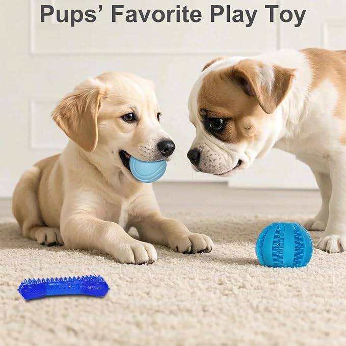 20 Pack Puppy Teething Chew Toys for Small Dogs, Bulk Dog Toys for Puppies | Mixed Blue Rubber Rings, Ropes & Balls, Puppy Teething & Dental Care, Relieves Puppy Boredom, Stops Destructive Chewing