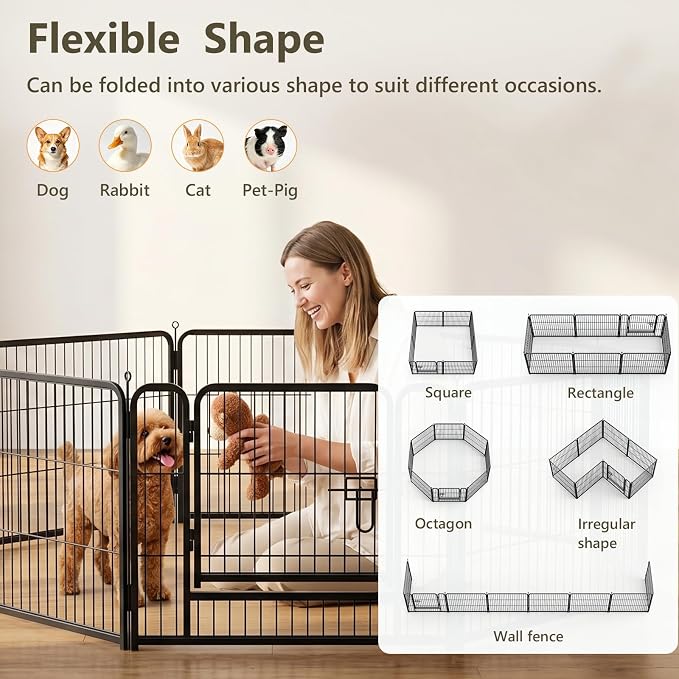 Metal Dog Playpen - Foldable Exercise Pen 24" Height 8 Panels for Dogs Portable Pet Playpen Polygon Dog Enclosure Indoor/Outdoor Pen for Puppy (Black)