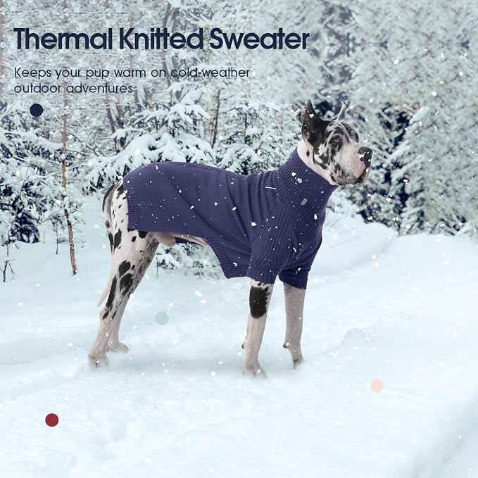 IECOii Dog Sweaters for Medium Dogs Girl Boy,Holiday Knit Doggy Sweatshirt with Sleeve,Turtleneck Thick Warm Dog Sweaters for Winter,Pullover Knitwear for French Bulldog,Boston Terrier (Blue, L)