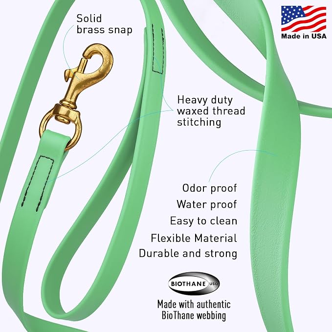 Viper Biothane K9 Working Dog Leash Waterproof Lead for Tracking Training Schutzhund Odor-Proof Long Line with Solid Brass Snap for Puppy Medium and Large Dogs, 10ft Sea Foam Green