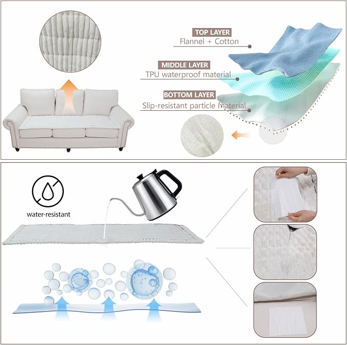 Waterproof Couch Cover for Dogs Washable,Nonslip Fuzzy Durable Pet Friendly | Soft Slipcovers for 3 Cushion Sofa Cover,Plush Thick Protector Fits Mat Bed Leather & Fabric Couches (White 27.6"x70.9")