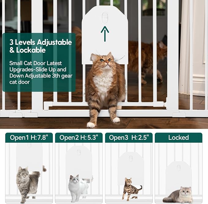 Babelio 36" Tall Baby Gate with Adjustable Cat Door, CatPrivilege I, 29-43" | Auto Close, Safety Gate for Stairs, Easy Walk Thru with Pet Door, Includes 4 Wall Cups and 3 Extension Pieces, Gray