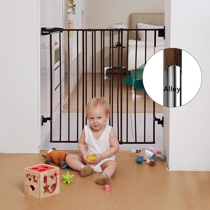 Babelio 34" Extra Tall No Bottom Bar Baby Gate, 26-43", Black Wood Pattern | Easy Install| One-handed Opening| Auto-close| Drill Needed Indoor Safety Dog/Pet Gate for Stairs, Hallways & Doorways
