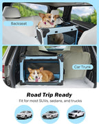 JOYTUTUS Collapsible Dog Crate, 26 Inch Portable Pet Crate for Car, Travel Dog Kennel Foldable Dog Crate for Medium Dog 44lbs, Soft Cat Carrier Fit for Indoor & Outdoor/Car Back Seat/Trunk (Blue)