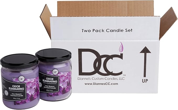 Lilac Blossom Two Pack Odor Eliminating Highly Fragranced Candle - Eliminates 95% of Pet, Smoke, Food, and Other Smells Quickly - Up to 80 Hour Burn time - 12 Ounce Premium Soy Blend