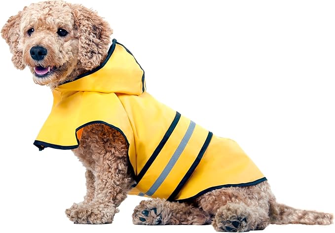 SPOT Rainy Days Slicker - Yellow Dog Rain Jacket With Hood, Reflective Strip for Safety, Leash Hole & Adjustable Velcro Belly Strap, 100% Polyester Water Resistant Pet Raincoat - Small, 9in Long