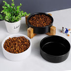 Petygooing Ceramic Black Cat Dog Bowl Set with Stand,Small Dog Bowls, Pet Food and Water Dish, Anti Slip Set of 2 Cat Bowl-Pet Food Dishes- Pet Bowls Small Size Pet (13.5OZ/5.1 in)