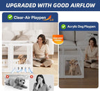 Clear-air Dog Playpen, Expandable Acrylic Dog Playpen for Small Dogs, Transparent Clear Dog Play Pen Indoors Puppy Enclosure, 35", 8 Panels, White