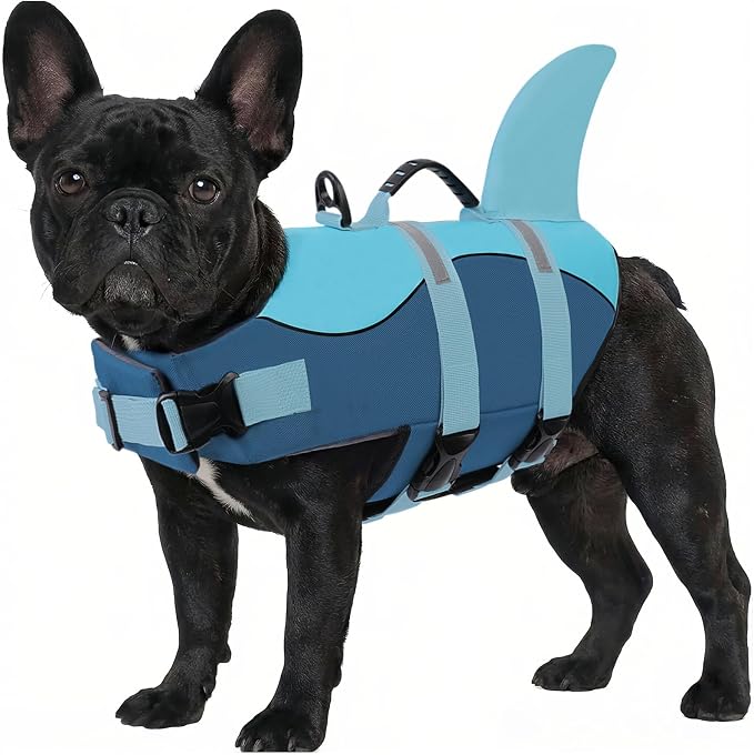 ASENKU Dog Life Jacket - Pet Safety Vest for Swimming & Boating, Shark Life Jacket with Floatation, Dog Lifesavers Swimsuits for Small Medium Large Dogs (Deepblue, S)