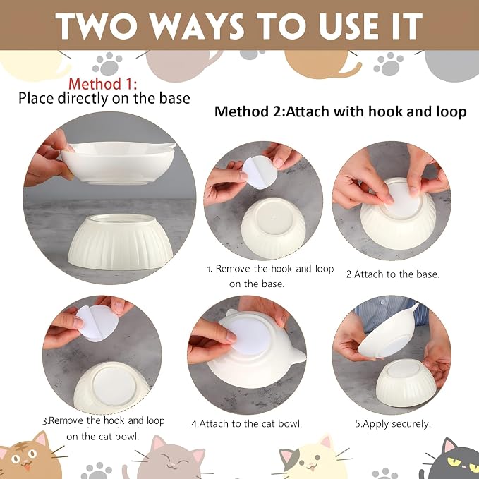 6 Pack Ceramic Raised Cat Bowl, 15° Tilted Anti-Vomiting Cat Food Dish, 5.6 Inch Wide Opening for Stress-Free Eating, Detachable Elevated Feeder for Senior Cats, Kittens, Small Dogs