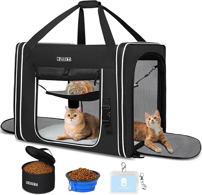 Petskd Combinable Pet Car Travel Carrier for a Large Cat/Medium Dog | 18"Lx17"Wx17"H, Small Pet Soft Carriers, Food Bag & Bowl Included, Lockable Safety Zippers, For Car Travel, Vet, Camping
