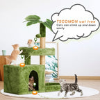 31.5inch Small Cat Tree Tower Condo for Indoor Cats, Soft Plush Multi-Level Climbing Tree Cat House with Cat Cave, Scratching Post, Sisal Rope, Green